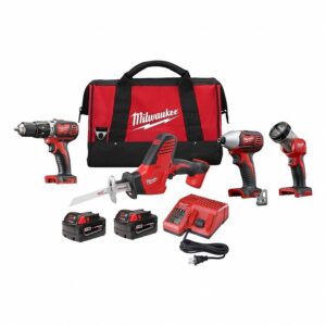MILWAUKEE Cordless Tool Combination Kit: 4 Tools, 18 V DC Volt, Battery Included, M18™, M18™, 2PYZ8