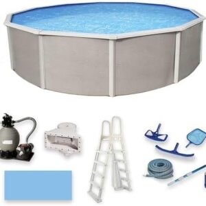 Blue Wave Belize 15-Feet Round 52-Inch Deep 6-Inch Top Rail Metal Wall Swimming Pool Package