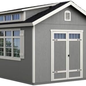 Handy Home Products Windemere 10×12 Do-it-Yourself Wooden Storage Shed with Floor, Beige